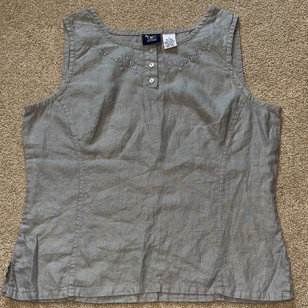 Hunt Club Gray Linen Sleeveless Blouse